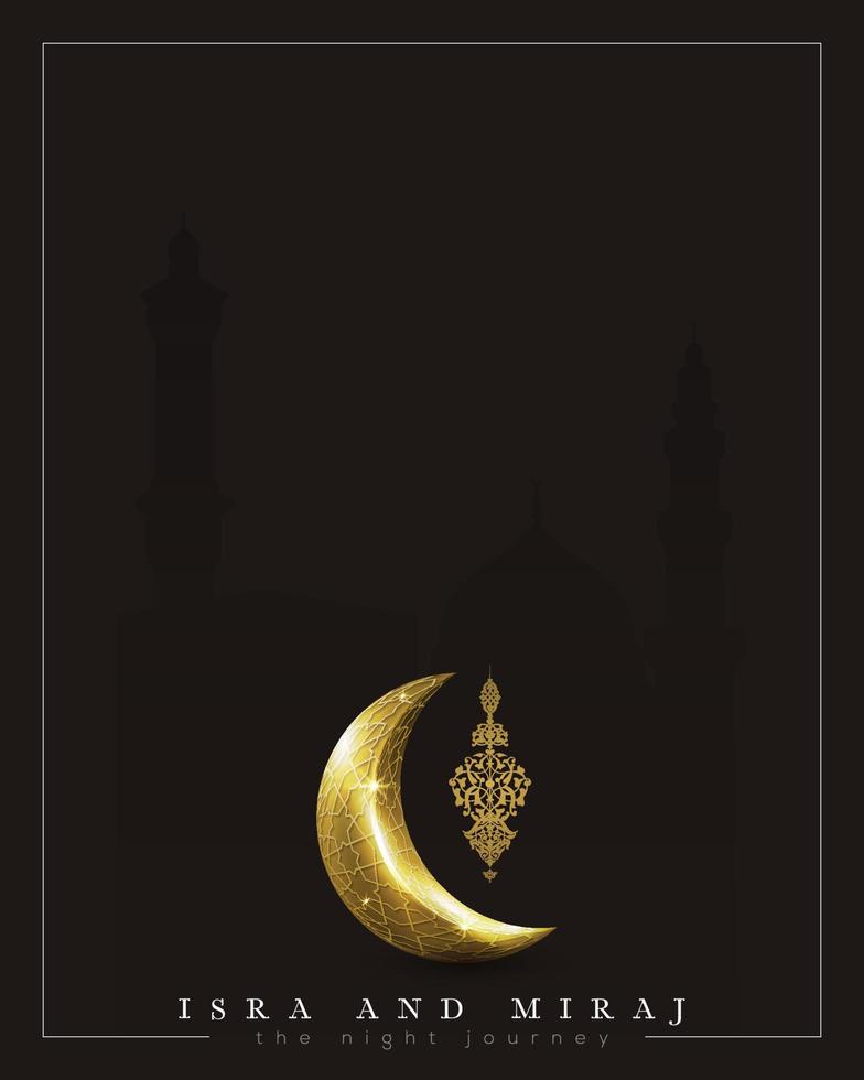 isra mi'raj tarjeta de felicitación diseño de vector de patrón floral islámico con caligrafía árabe brillante para fondo, papel tapiz, banner. traducción del texto dos partes del viaje nocturno del profeta muhammad.