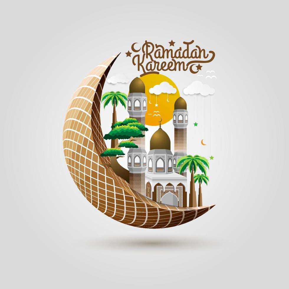 ramadan kareem saludo diseño de vector de fondo de ilustración islámica con caligrafía árabe para tarjeta, pancarta, papel tapiz, decoración, cubierta, brosur y volante