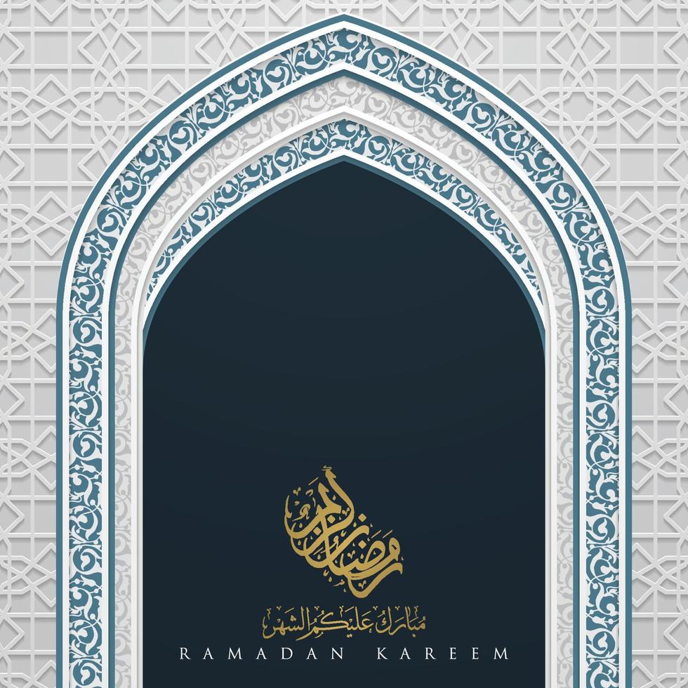 ramadan kareem tarjeta de saludo diseño vectorial de patrón floral islámico con hermosa caligrafía árabe para fondo, papel tapiz, banner, portada, volante. traducción del texto bendito festival vector