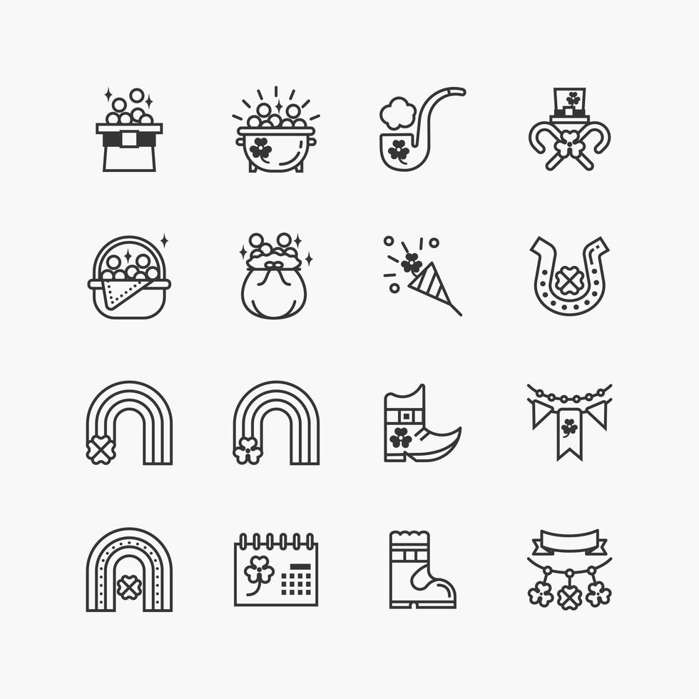paquete de colección de iconos de línea plana del día de san patricio. vectores de diseño sencillo