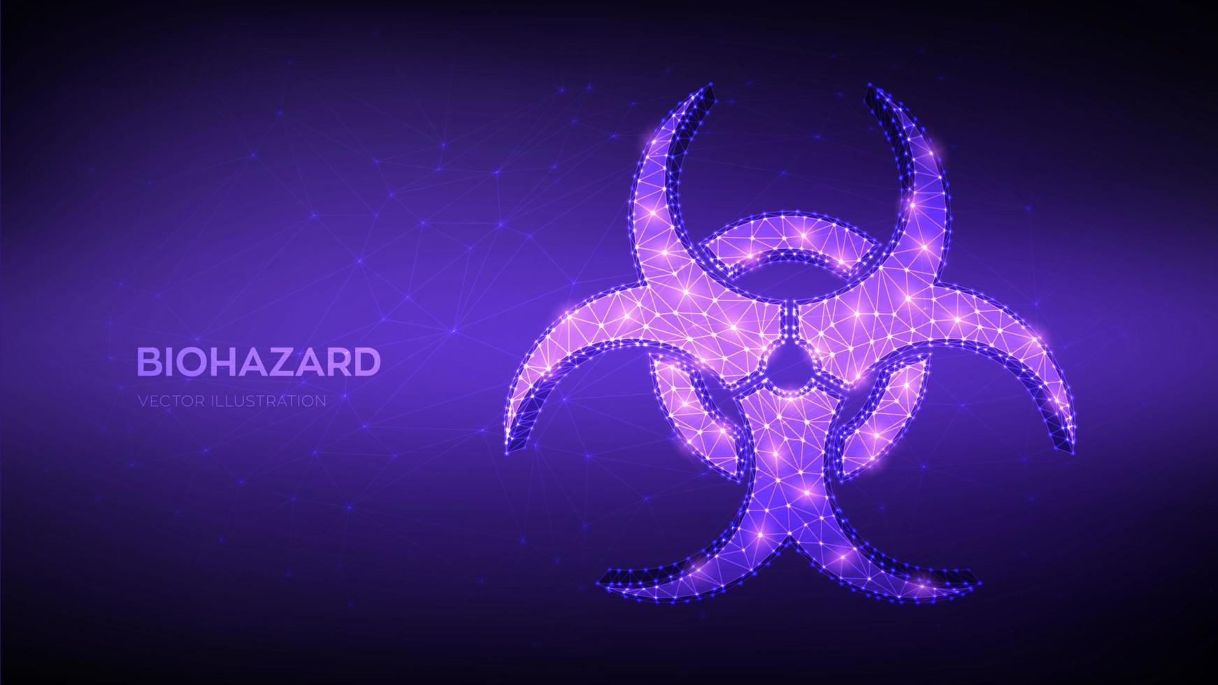 Biohazard symbol. Low polygonal abstract biohazard, epidemic, virus alert, infection, bacteria, contagion, toxic, waste, quarantine, contamination sign. Vector illustration.
