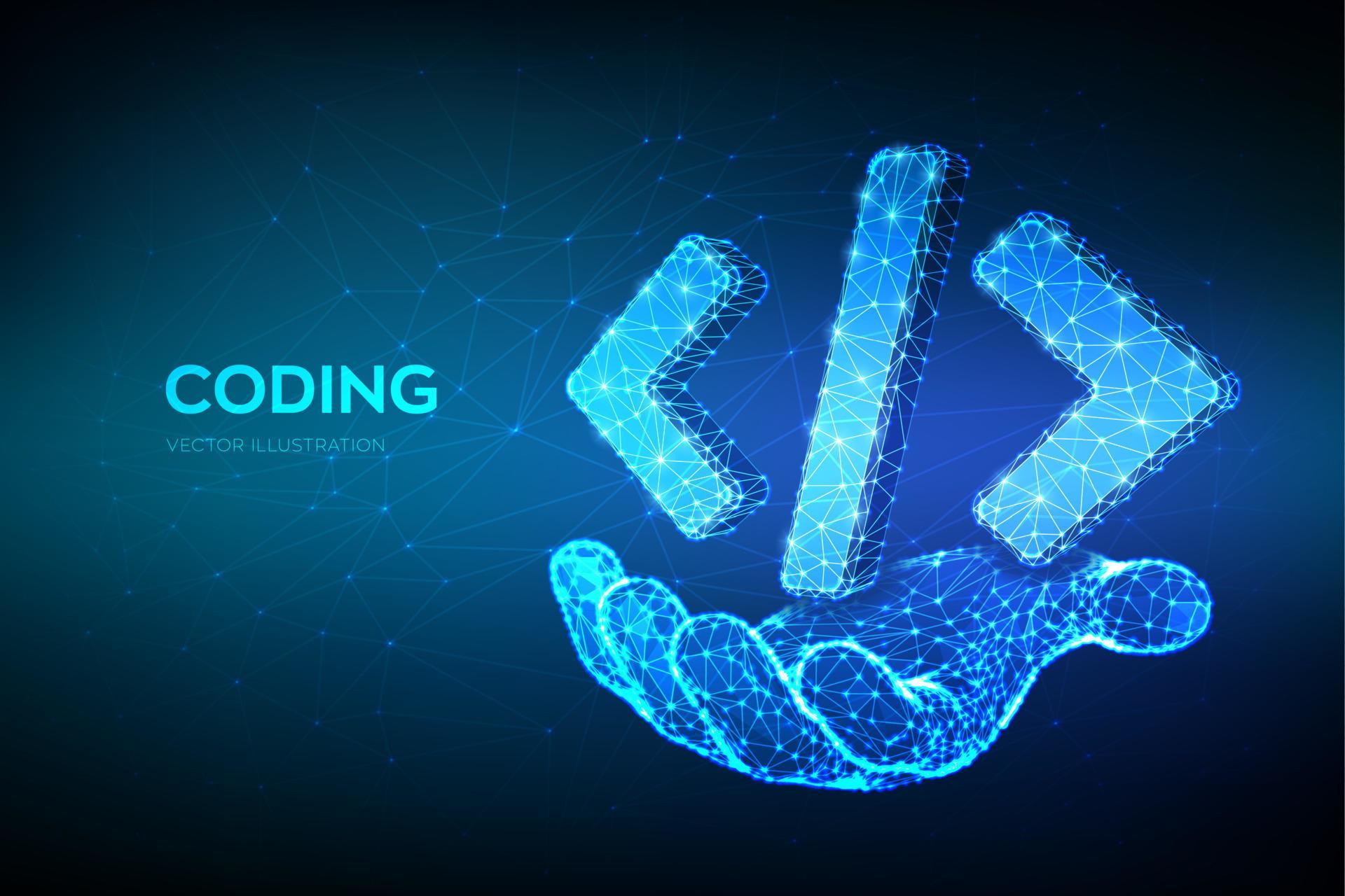 Programming code icon. 3D Low polygonal abstract programming code ...