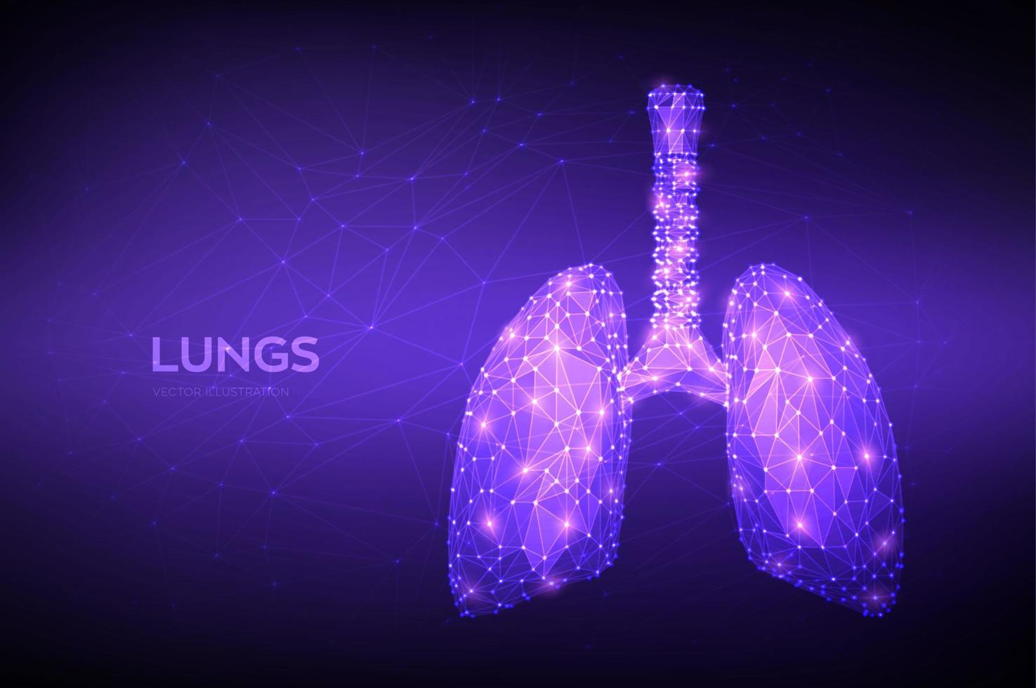 Lungs. Low polygonal human respiratory system lungs anatomy. Treatment of lung diseases. Medicine cure tuberculosis, pneumonia, asthma. Abstract health care medical concept. Vector illustration.