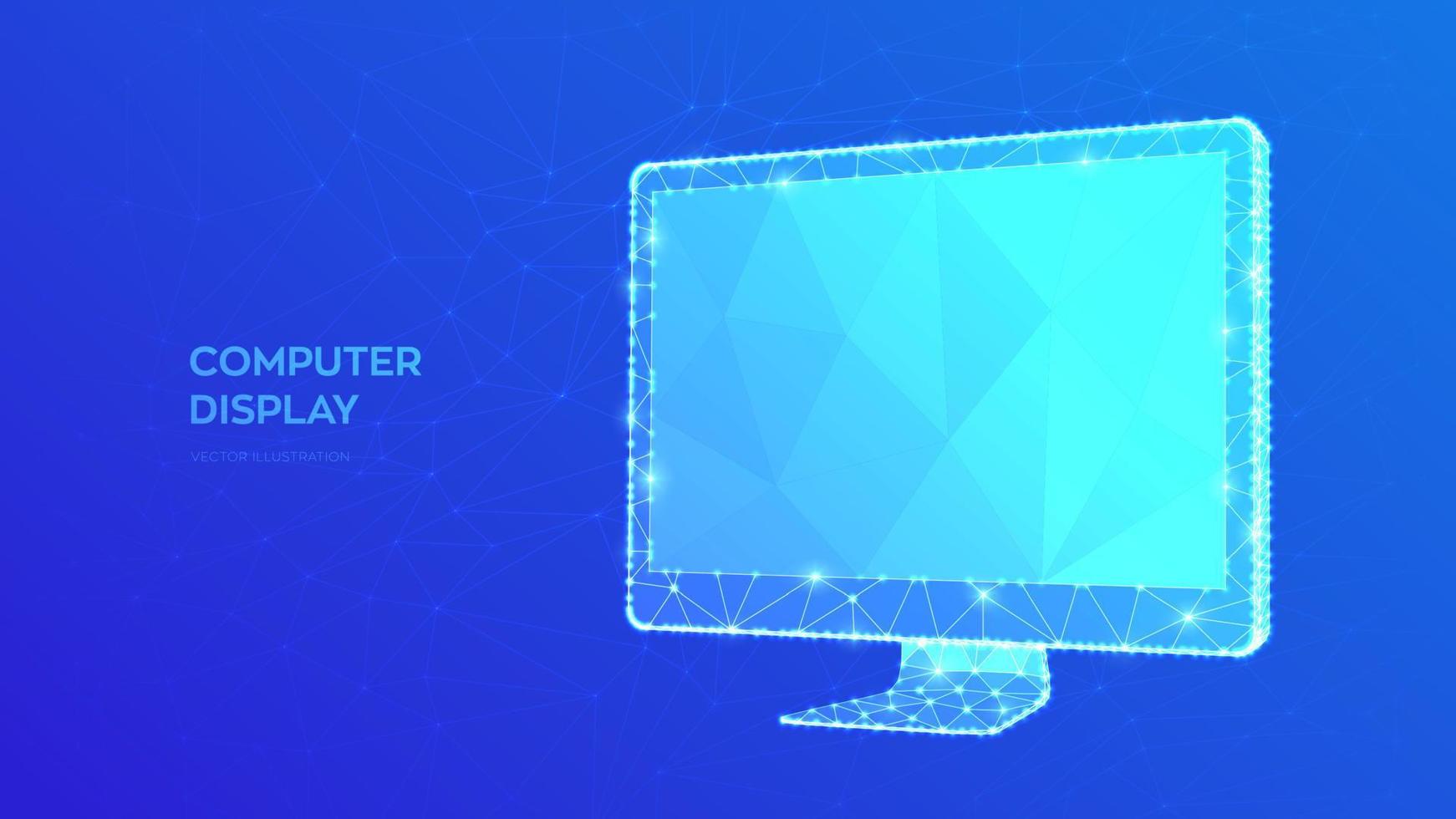 Monitor. Abstract computer monitor with blank empty screen. Low poly geometric shapes. Internet or digital or devices and computer symbol. 3D polygonal vector illustration.