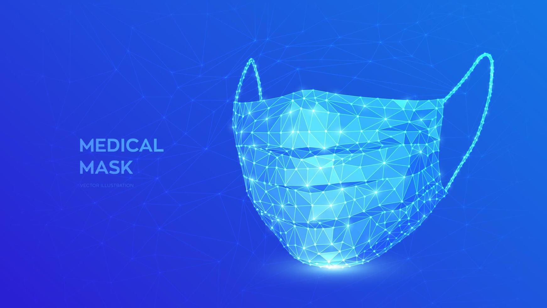 Medical mask. Abstract low polygonal protective medical face mask. Stop Coronavirus 2019-nCoV outbreak. No infection and stop the COVID-19 pandemic medical concept. Vector illustration.