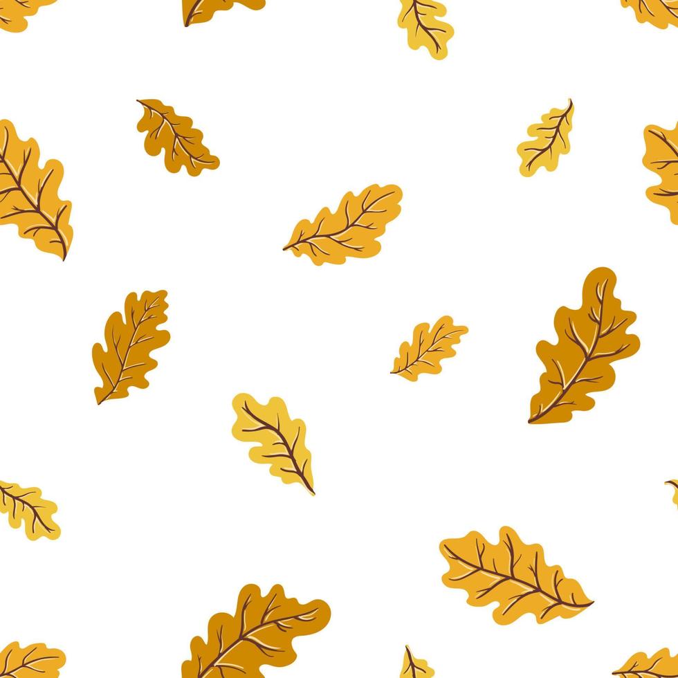 Ginger, gold and yellow autumn oak leaves vector seamless pattern. Texture of a leaf fall deciduous tree branch for fabrics, wrapping paper, backgrounds and other designs.