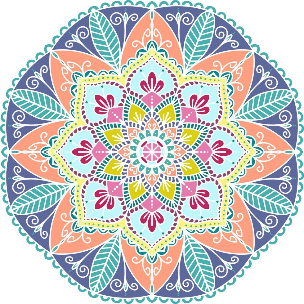 Ethnic mandala with colorful tribal ornament. Vector illustration isolated on white background. Design element for holiday cards, background and sites. Islam, Arabic, Indian motifs.