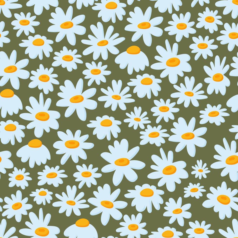 Daisy chamomile vector seamless pattern. Pretty floral summer background in small flowers. The elegant template for fashion prints. Hand-drawn design for paper, cover, fabric, interior decor.