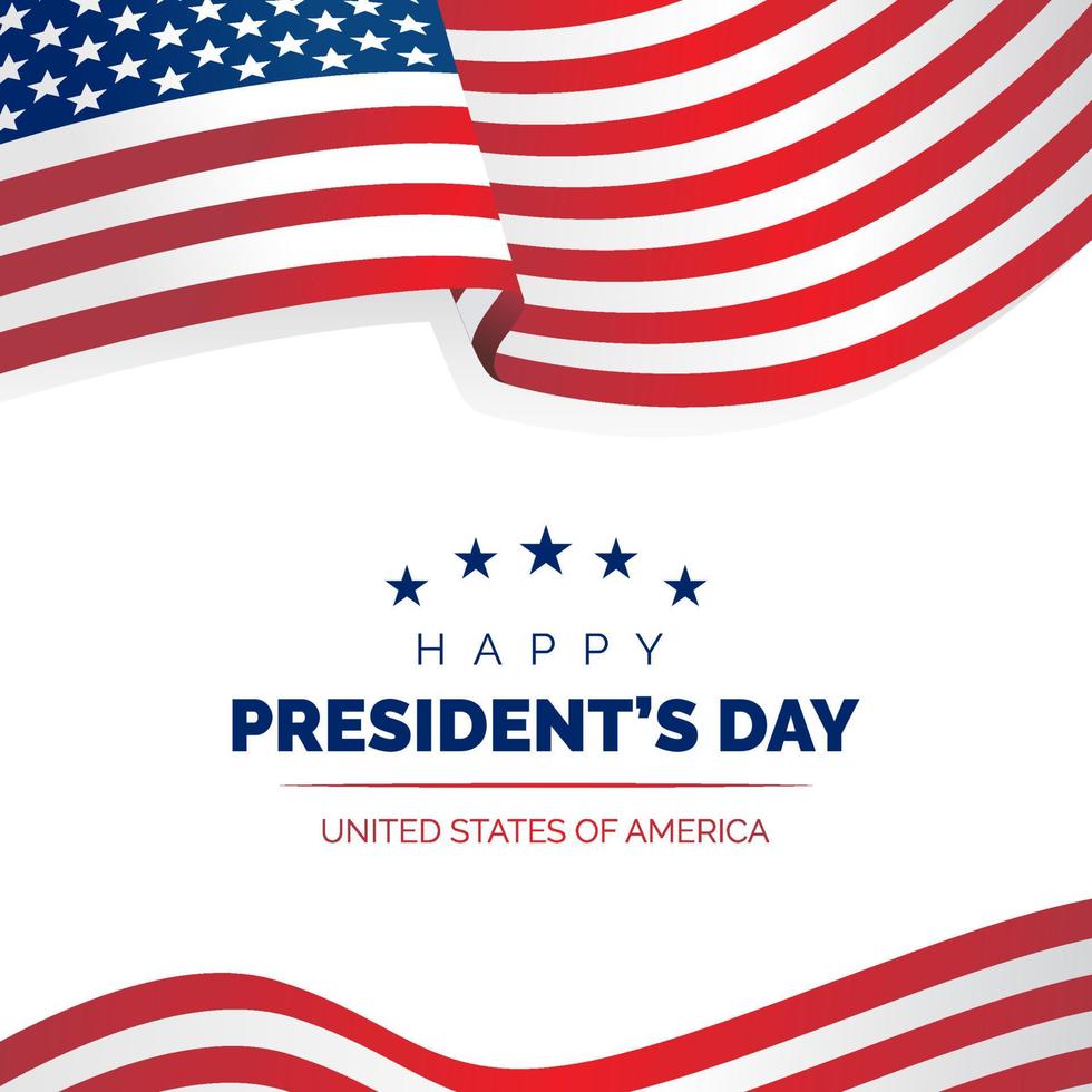 Happy Presidents Day in USA celebrate design with waving United States of America national flag. Vector illustration.