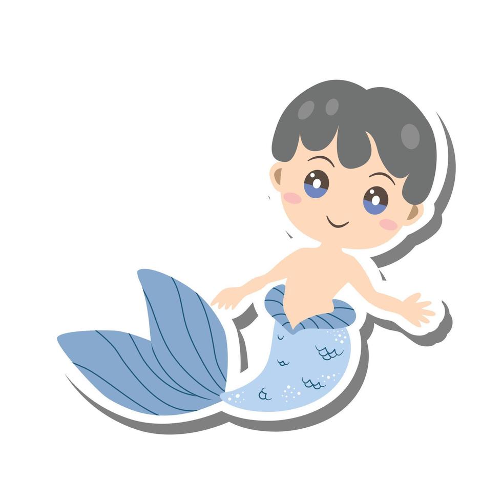 lindo doodle dibujos animados sirena plana chico. ilustración vectorial para decoración u otros diseños. vector