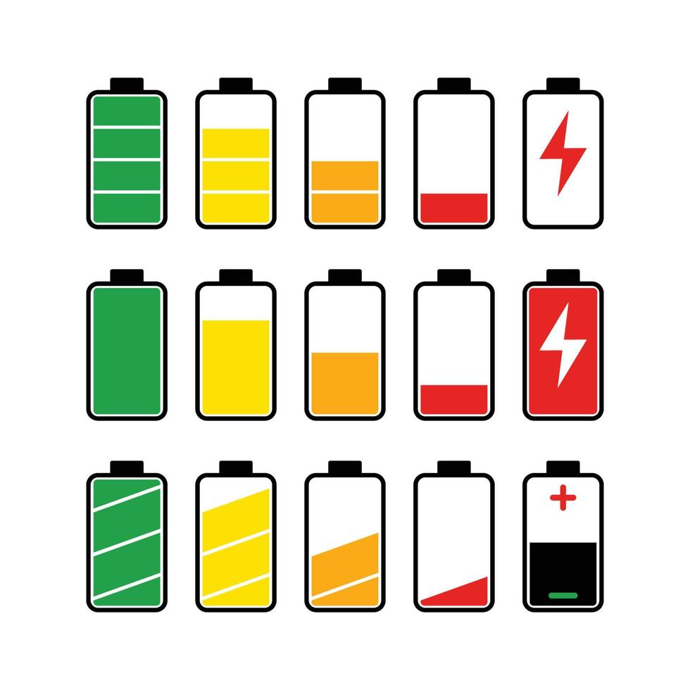 conjunto de iconos de indicadores de nivel de batería vector