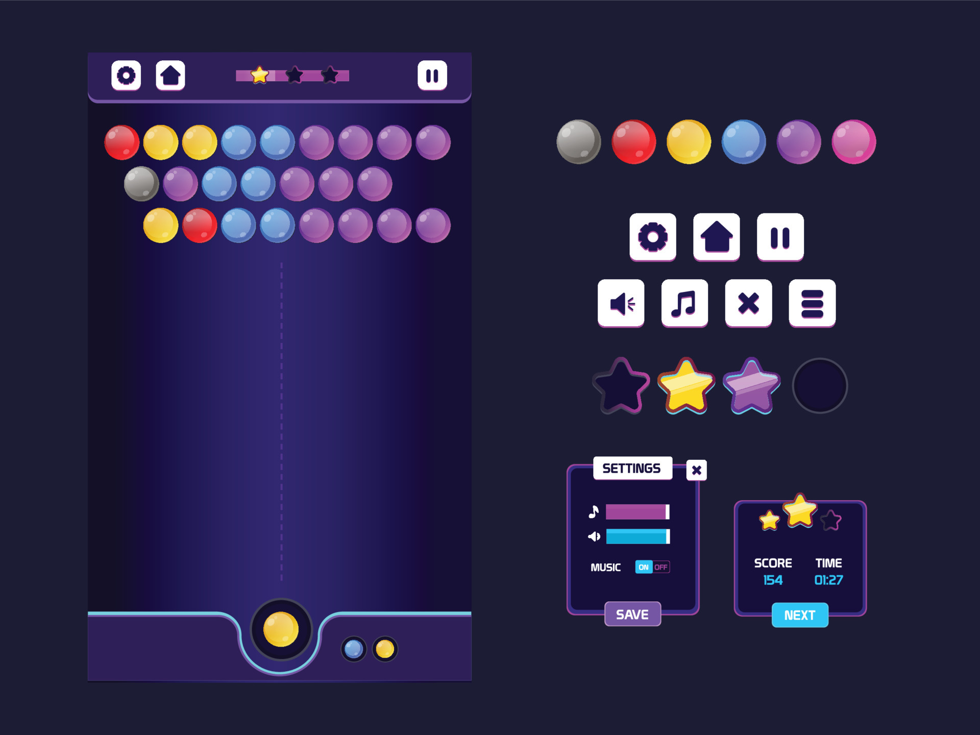 Bubble Shooter Game Asset And UI 5735489 Vector Art at Vecteezy