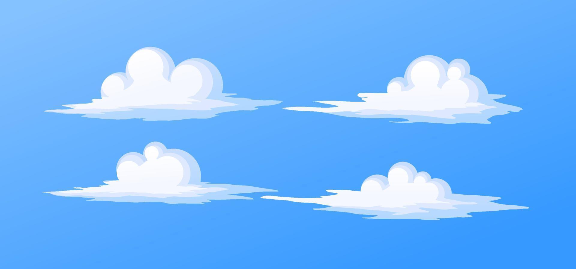 White Clouds Anime Cartoon Style in The Sky Blue Vector Illustration