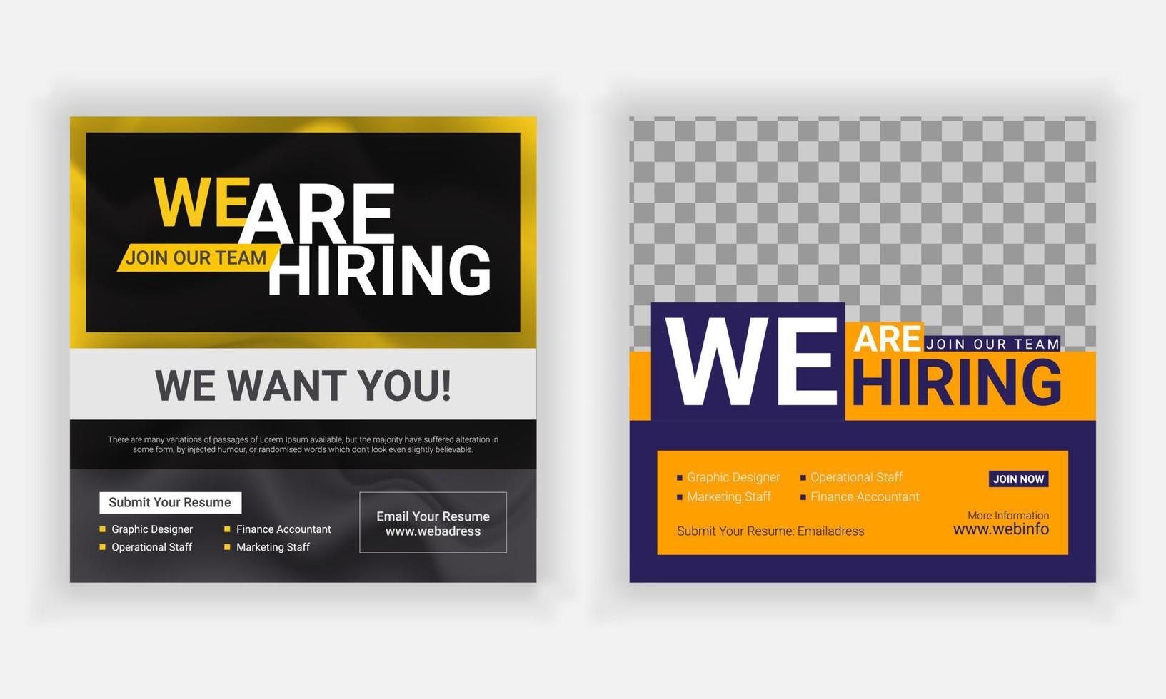 WE ARE HIRING SOCIAL MEDIA POST DESIGN. vector