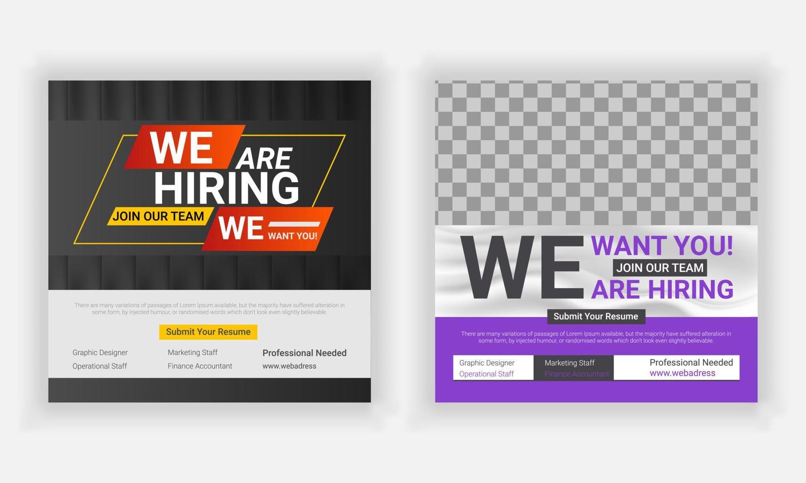 WE ARE HIRING SOCIAL MEDIA POST DESIGN. vector