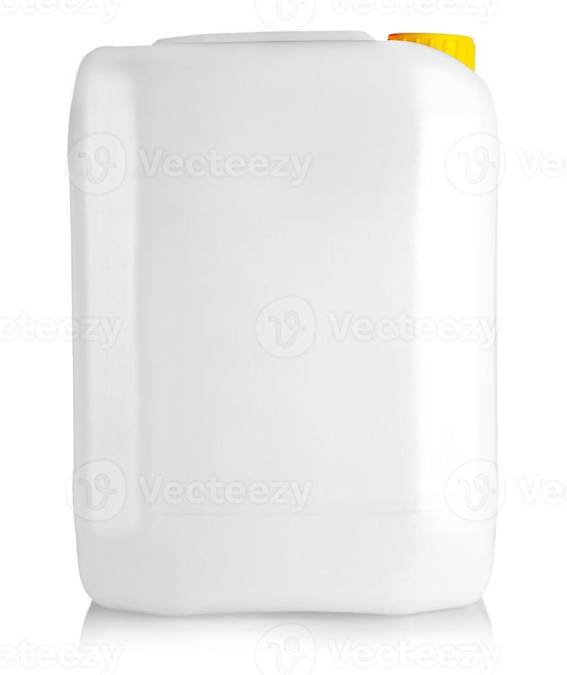 The blank packaging white plastic gallon with yellow cap isolated on white background with clipping path photo