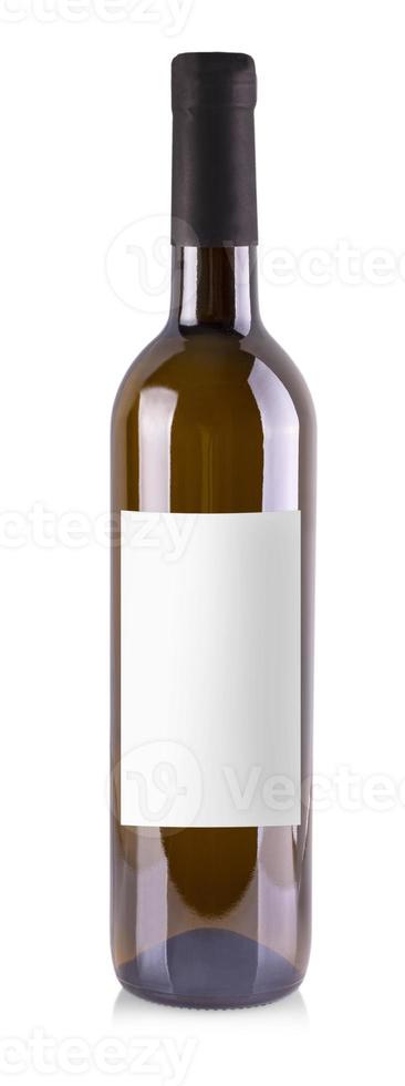 la botella de vino blanco con lable aislado sobre fondo blanco. foto