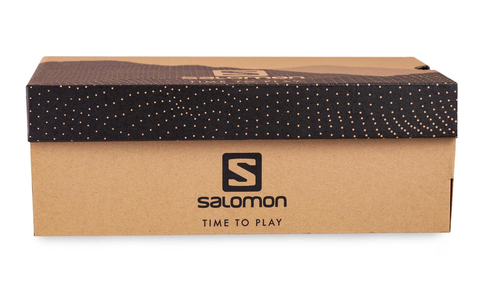 Salomon Sign On Salomon Shoe Box isolated on white background photo