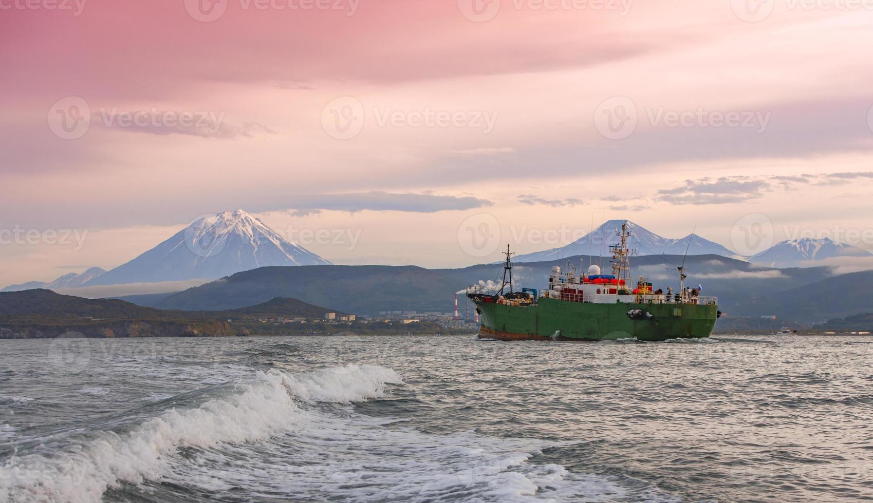 The tugboat in the Pacific ocean near the Kamchatka Peninsula photo