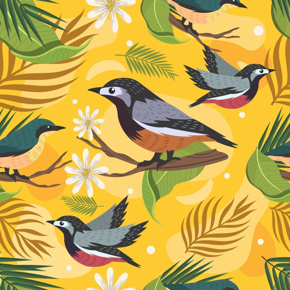 Lovely Spring Birds Seamless Pattern vector