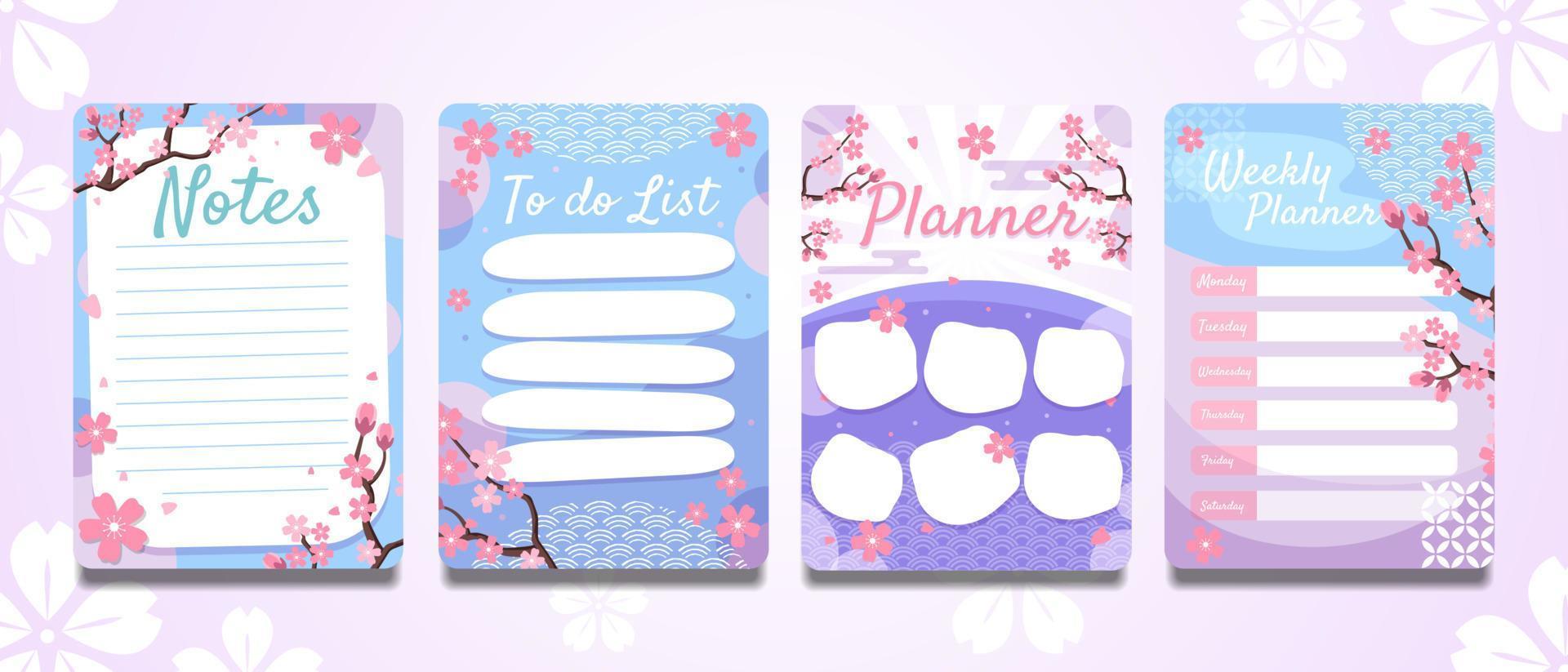 Blooming Spring Cherry Blossom Planner Page vector