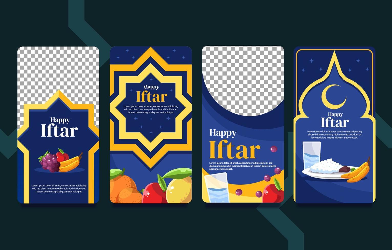 publicación de la historia del mes de ayuno de ramadán de iftar de fruta fresca vector