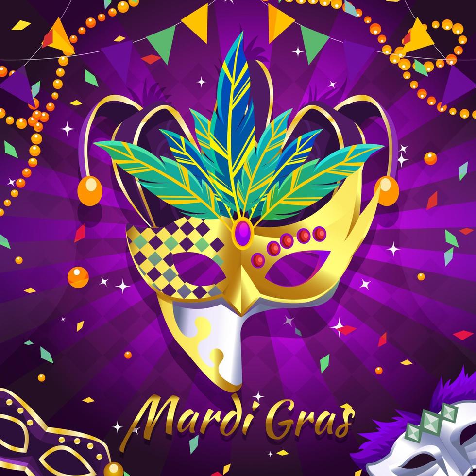 hermosa máscara dorada de mardi gras vector