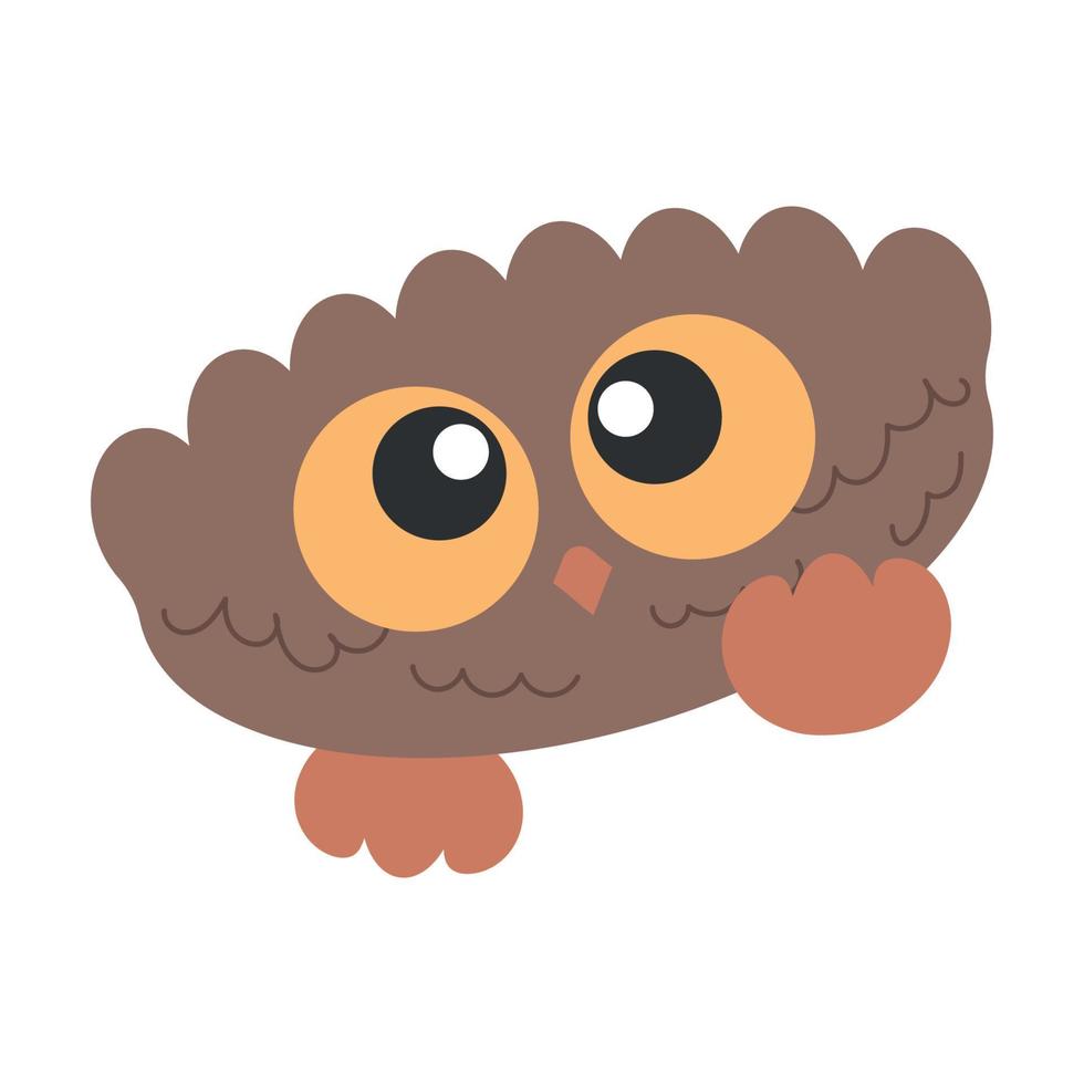 Little Cute Bird Owl with big eyes waving with his leg vector