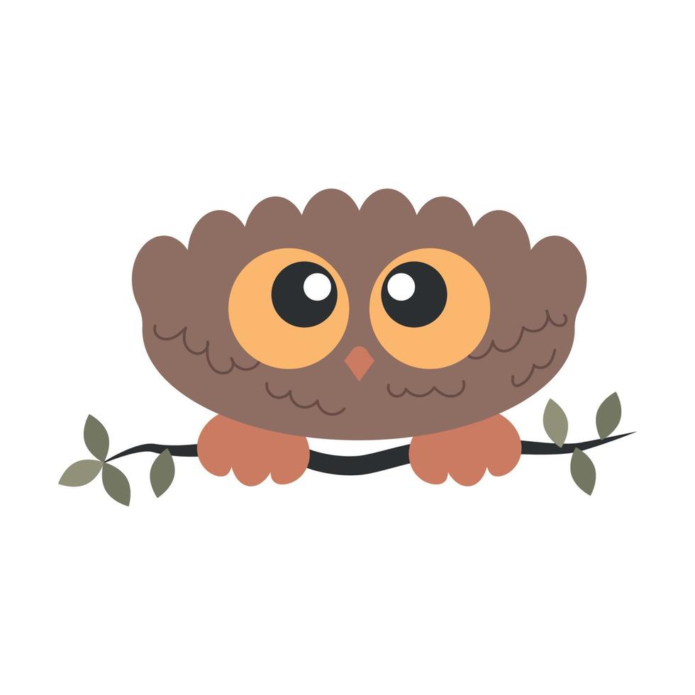 Little Cute Bird Owl with big eyes sitting on the branch vector