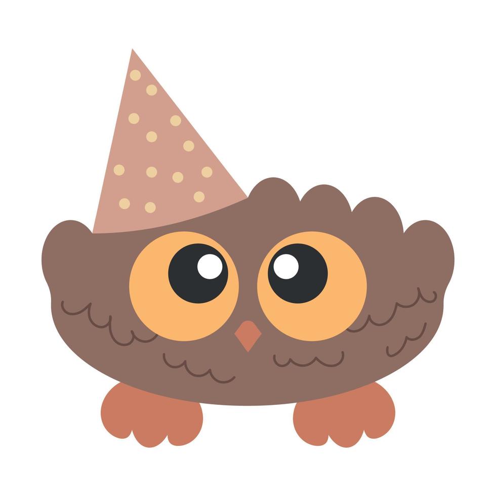 Little Cute Bird Owl with big eyes in Party hat vector