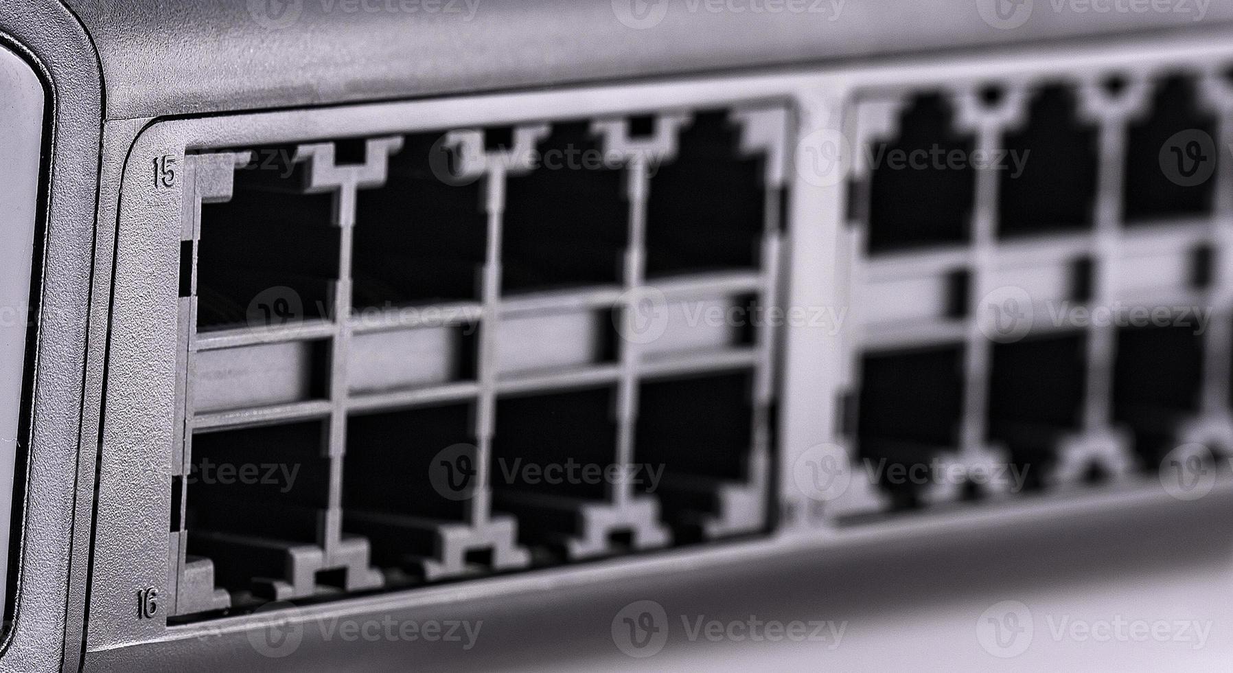 The Close-up view back of internet-routerr on white background photo
