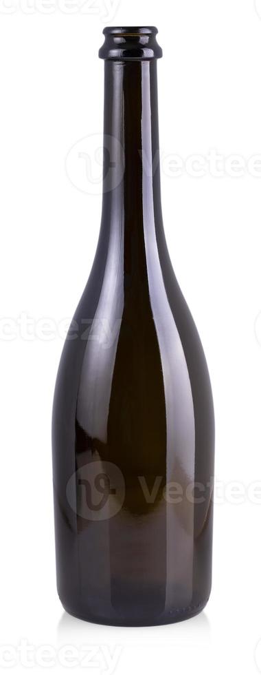 The front view of empty opened wine bottle isolated on white photo