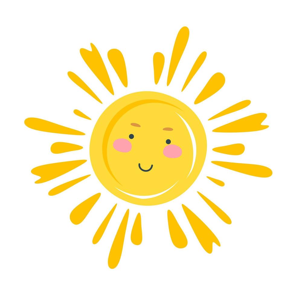 A cheerful smiling sun. The concept of summer. Vector illustration in a flat style isolated on a white background