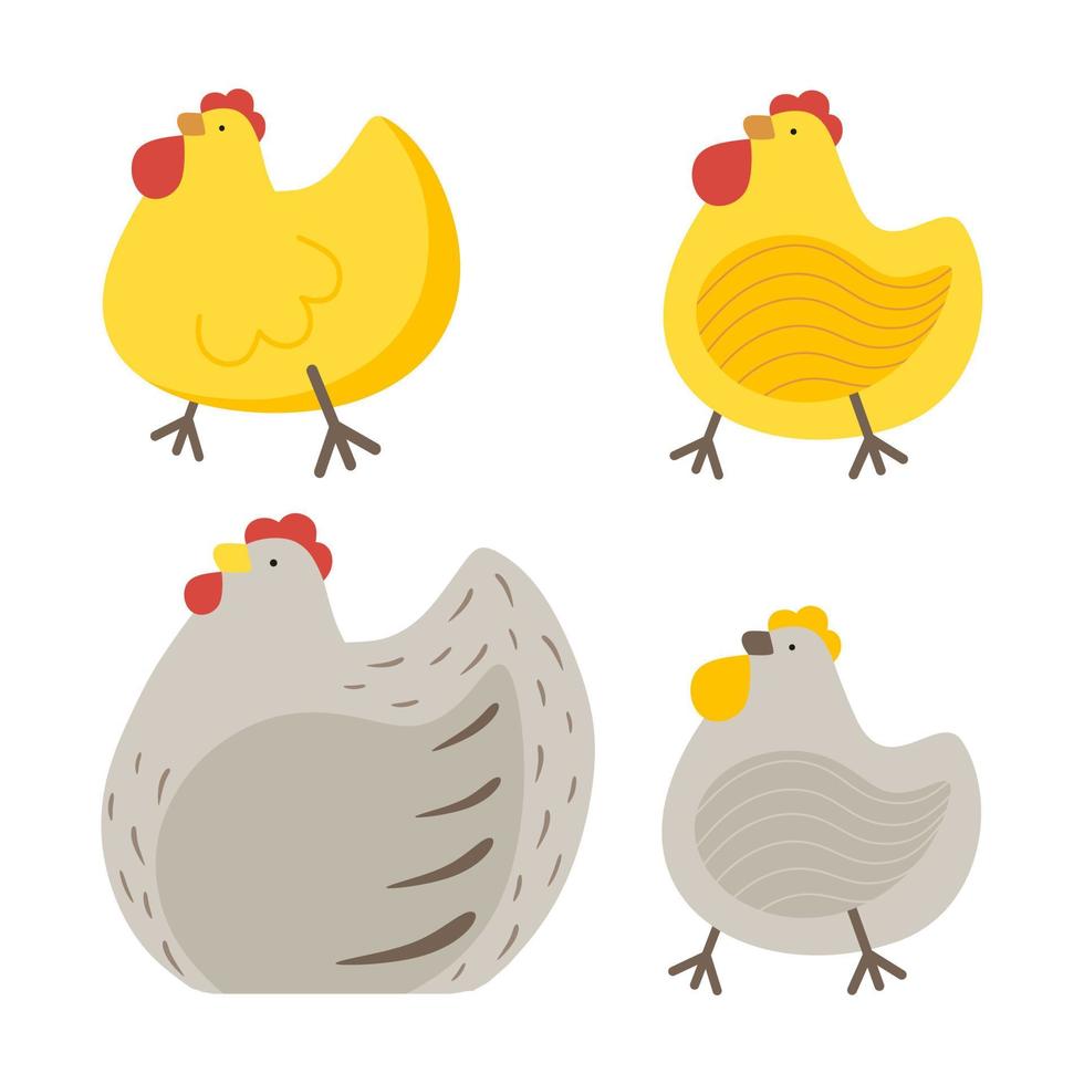 lindos pollos divertidos sobre el tema de las felices pascuas. ilustración vectorial en un estilo plano aislado en un fondo blanco vector