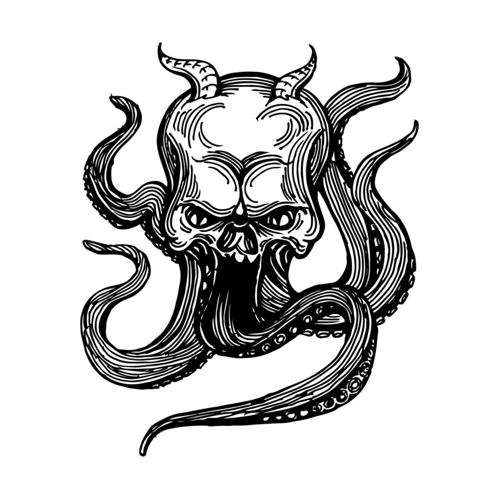 Hand Drawn Skulls Of Octopus Vector