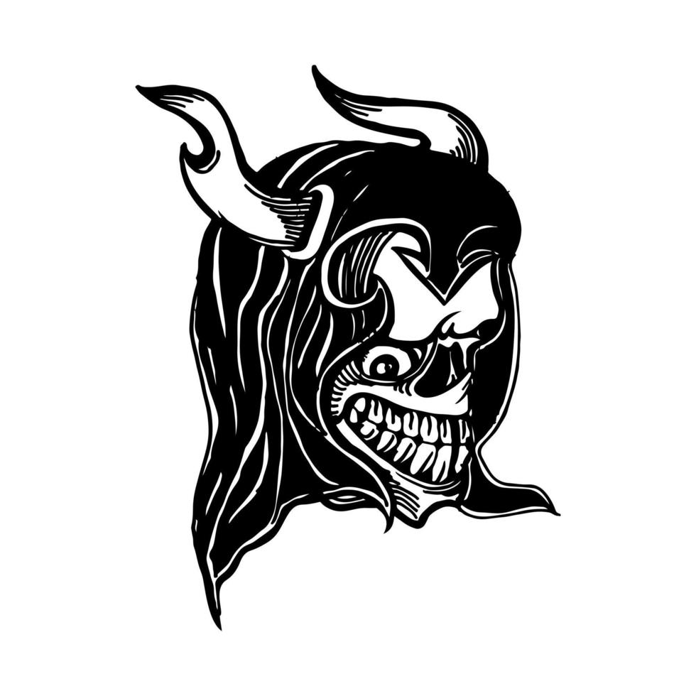 Hand Drawn Black Demon Head vector