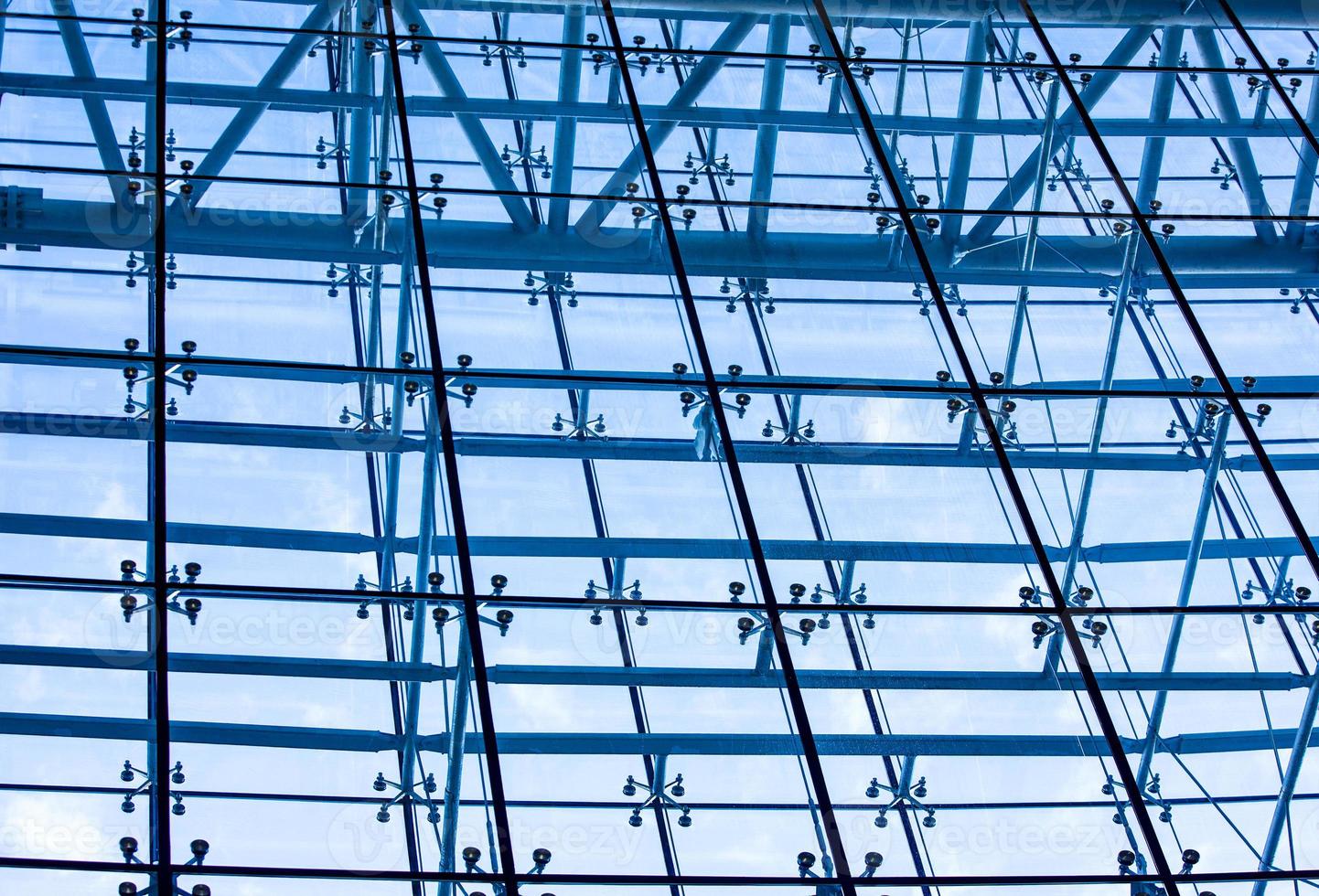 underside panoramic view to steel blue glass photo