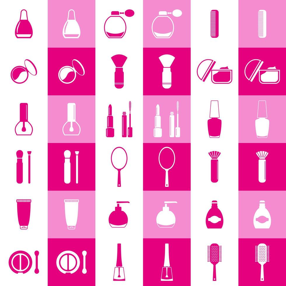 Vector set of flat icons of cosmetics, beauty products and makeup