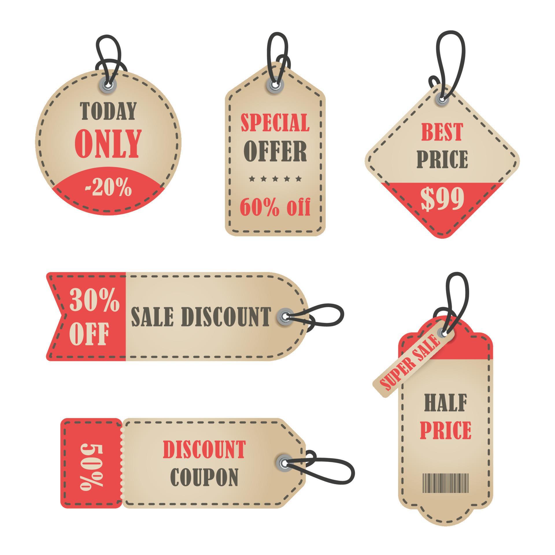 Vector stickers, price tag, banner, label. Coupon sale, offers and promotions vector template