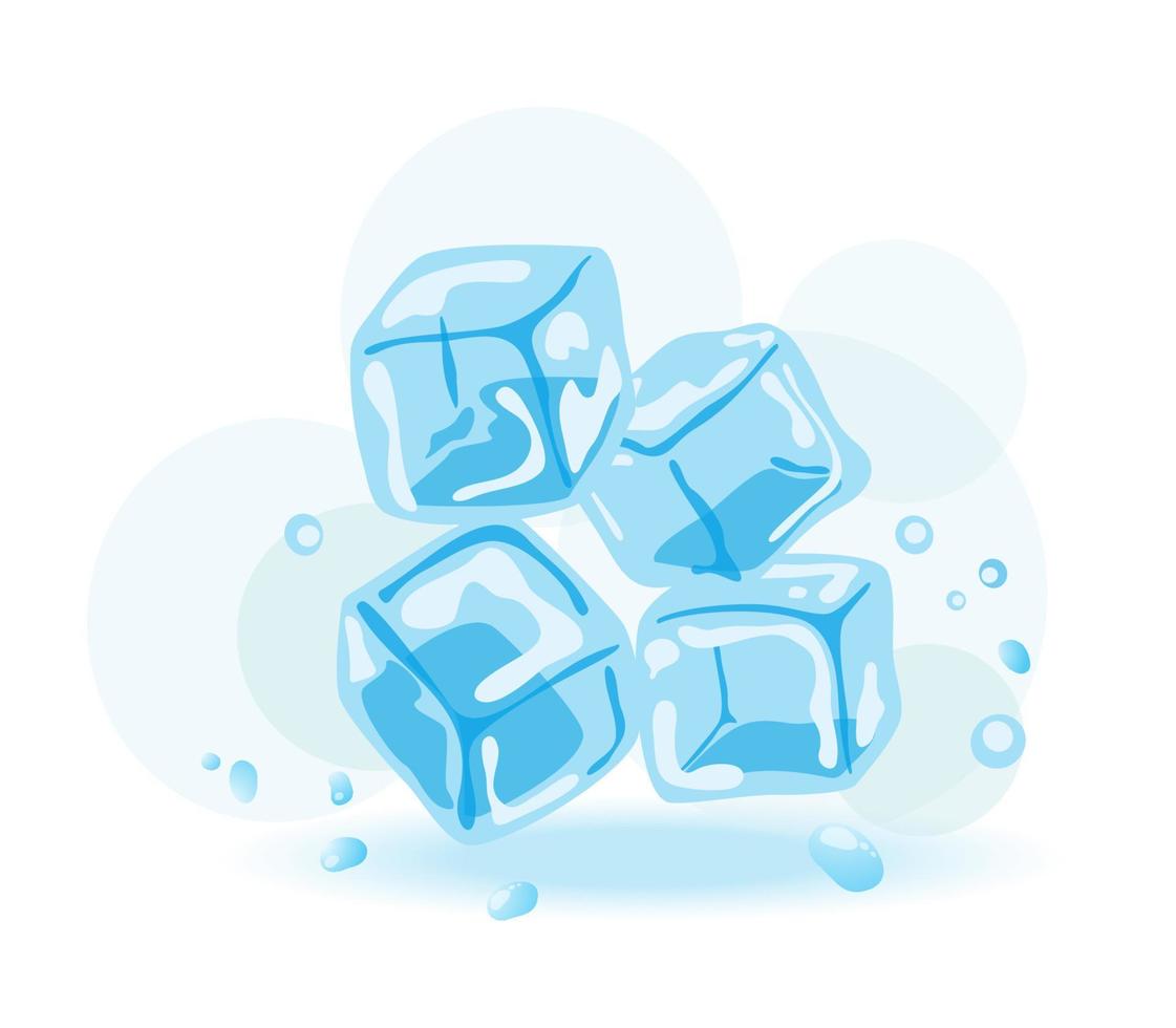 Ice cubes with water drops, vector illustration