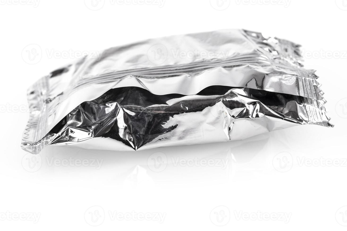 Blank Foil plastic pouch coffee bag isolated on white background. Packaging template mockup collection. With clipping Path included. Aluminium coffee package. photo