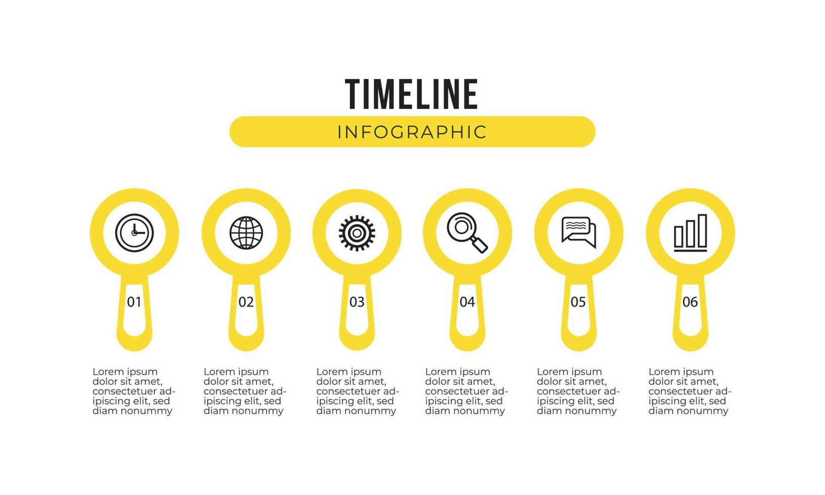 Yellow Magnifying Glass 5 Step Infographic Template vector