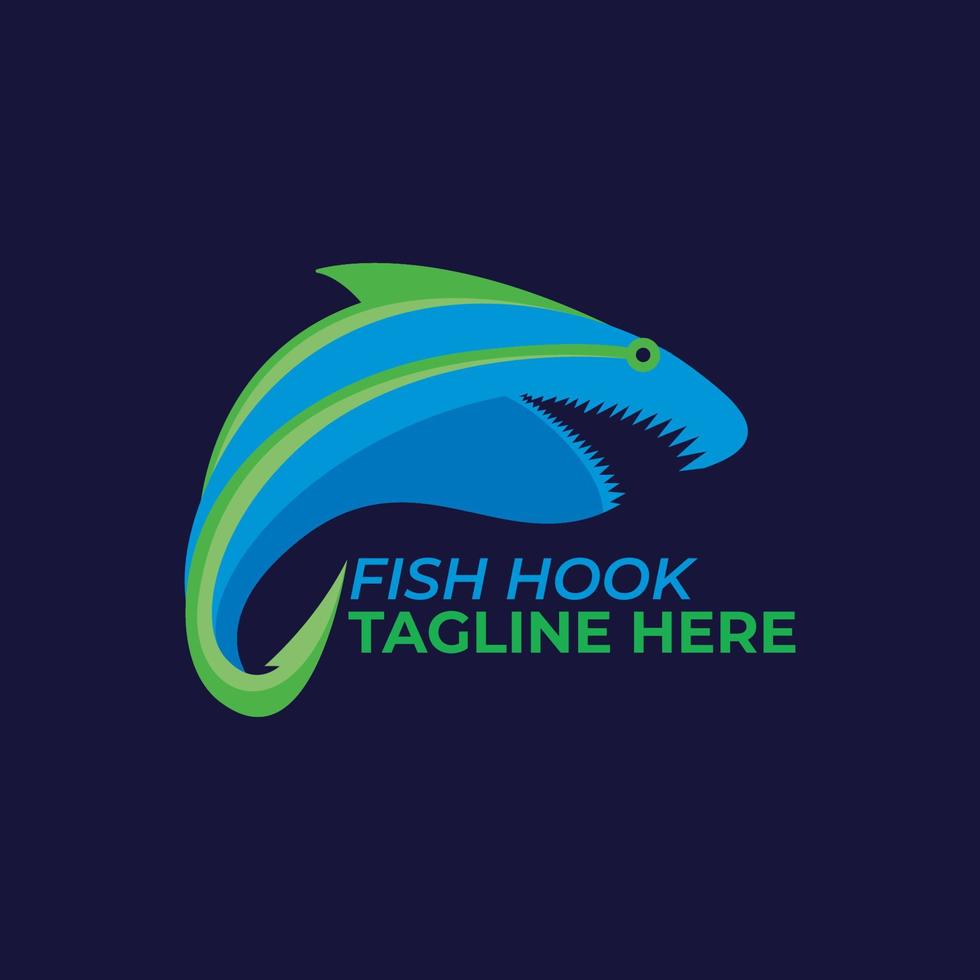 Creative fish and hook mix logo template Vector