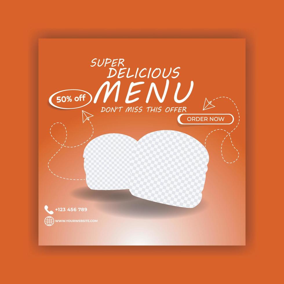 Social media post template for food menu promotion banner. vector