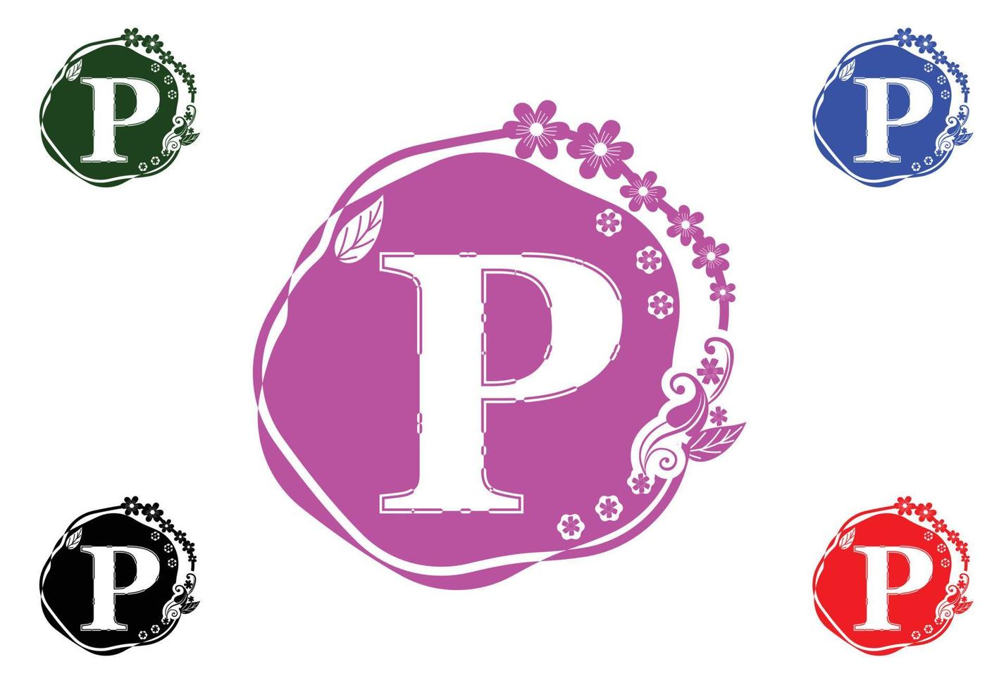 Letter p with flower logo and icon graphic design template vector