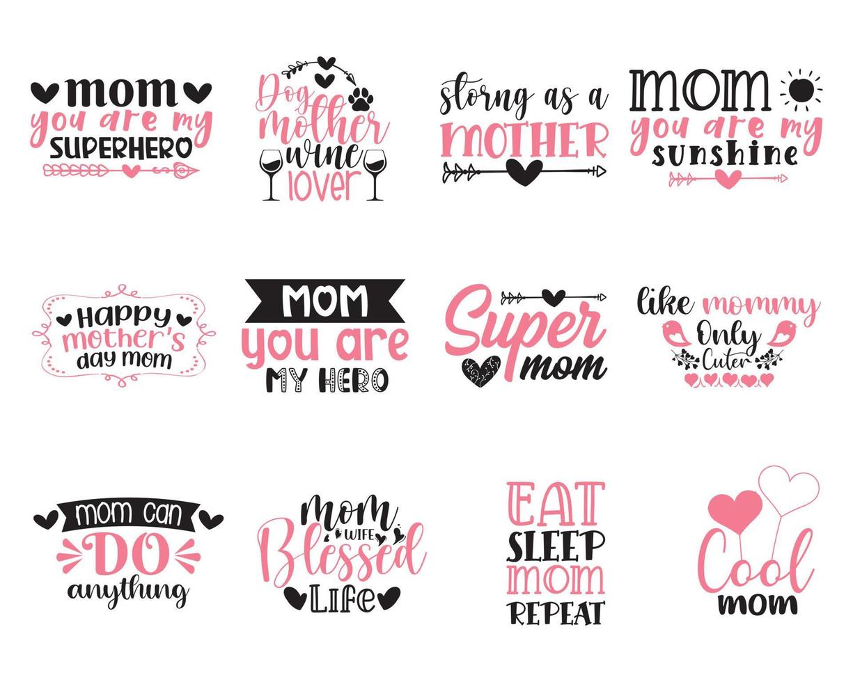 set of mother's day hand lettering quotes vector