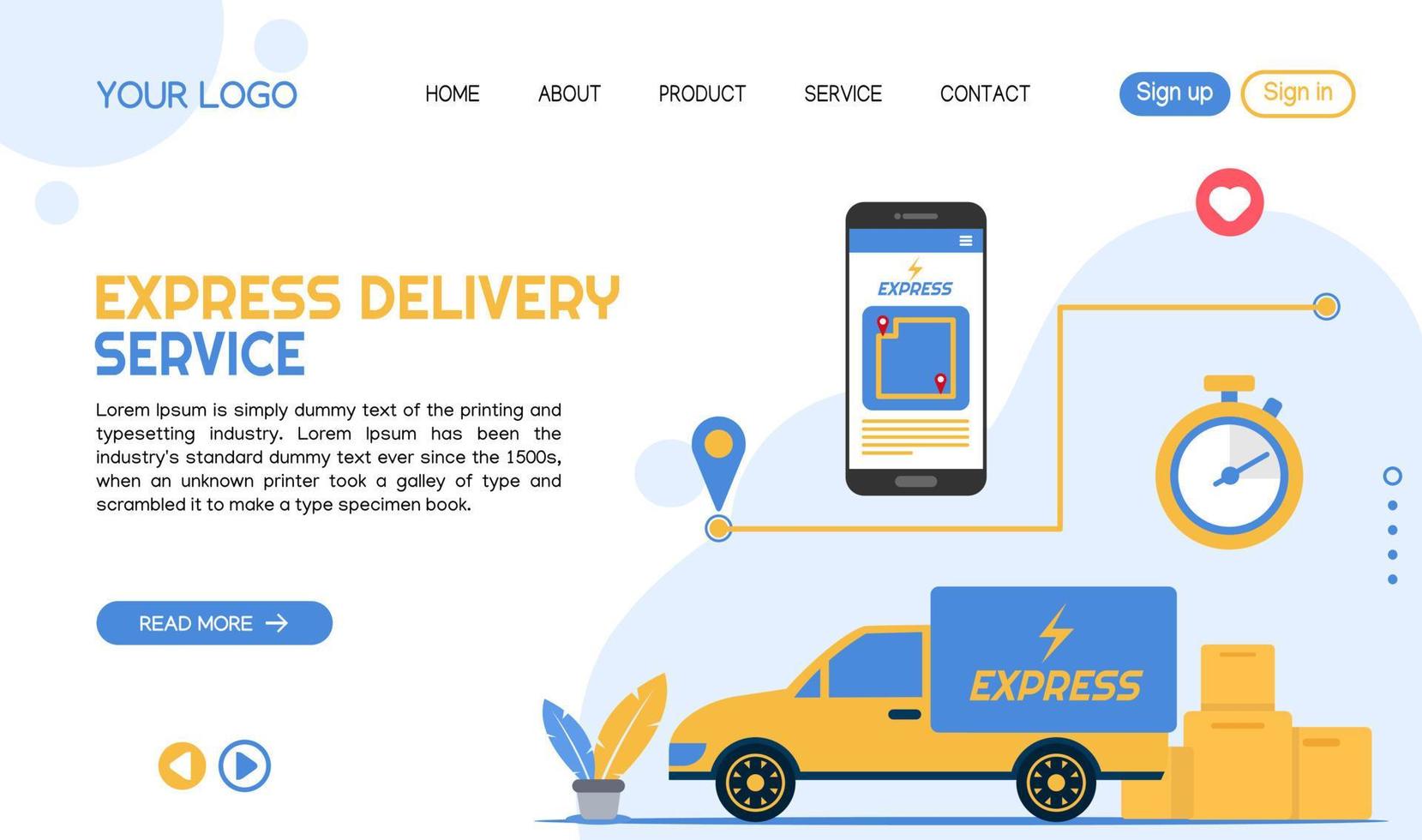 Express delivery service landing page template design vector illustration