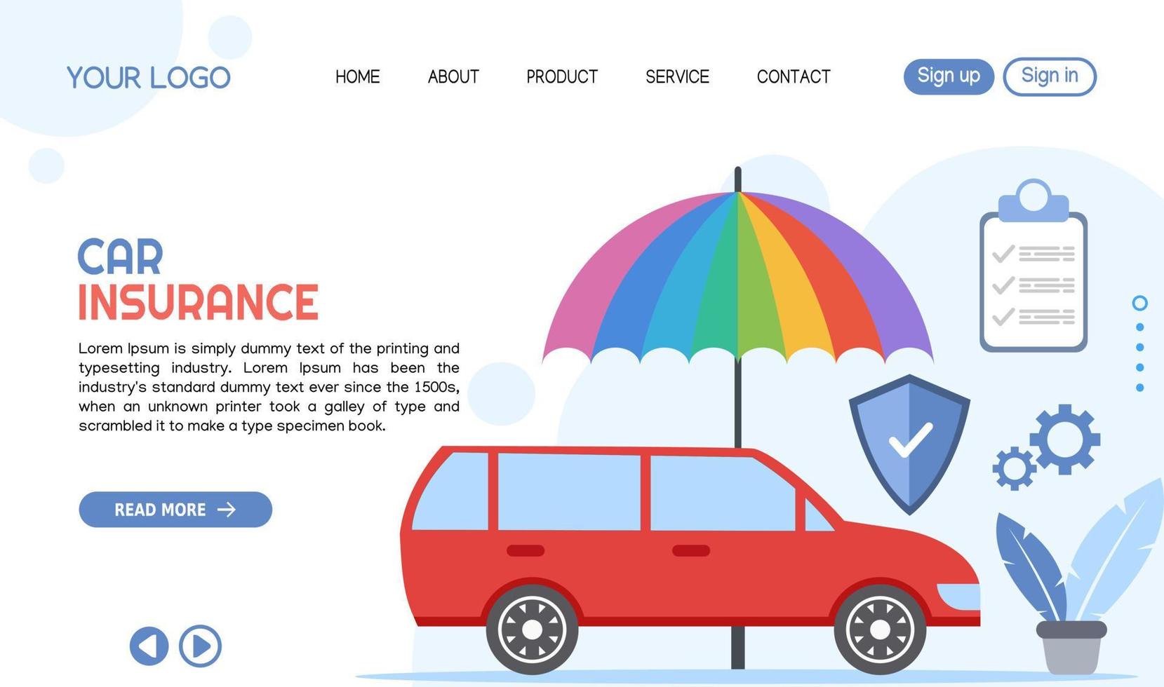 Car Insurance landing page template vector illustration