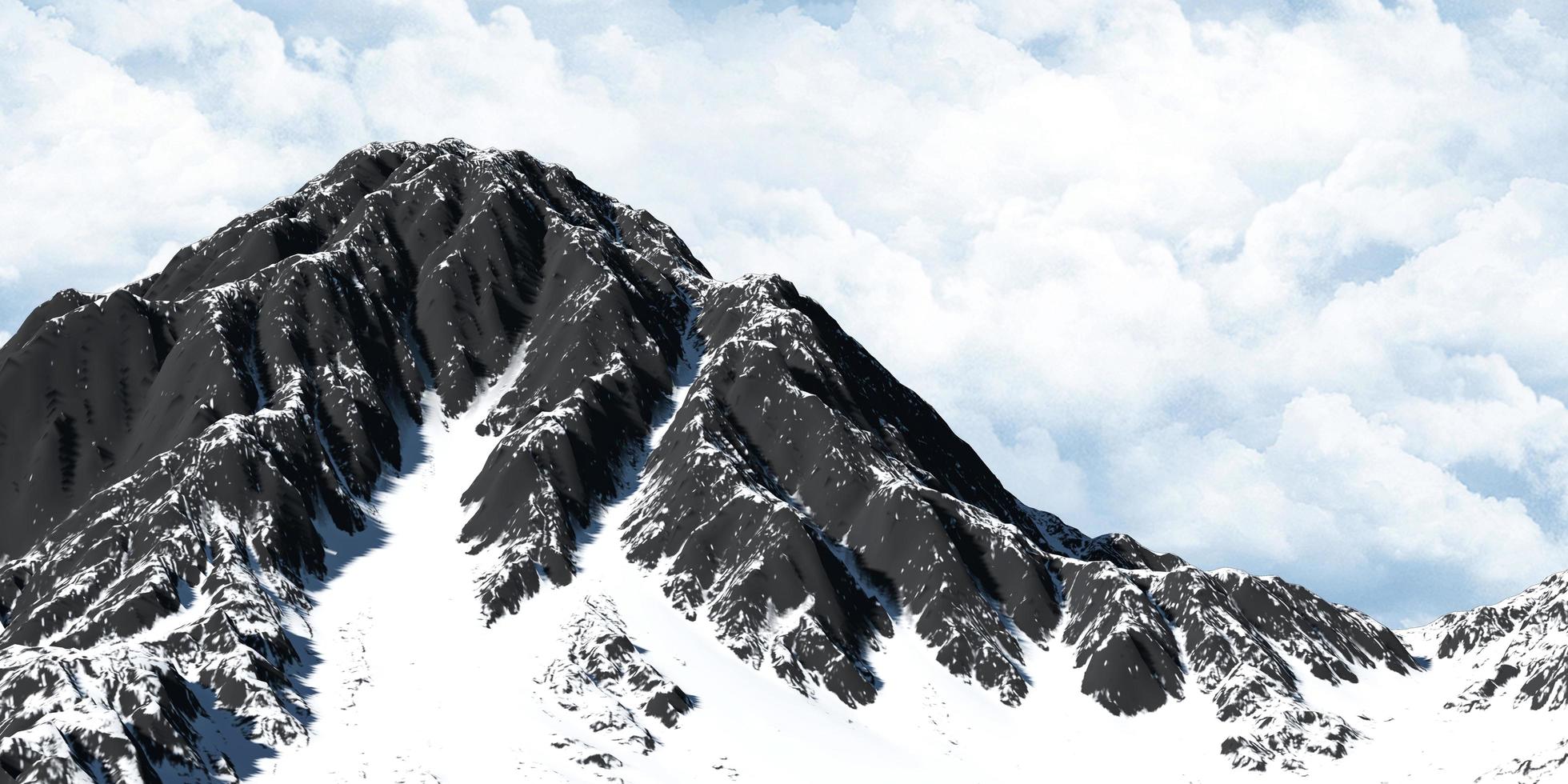 picos de montaña nevados vista de montaña nubes de fondo y cielo ilustración 3d foto