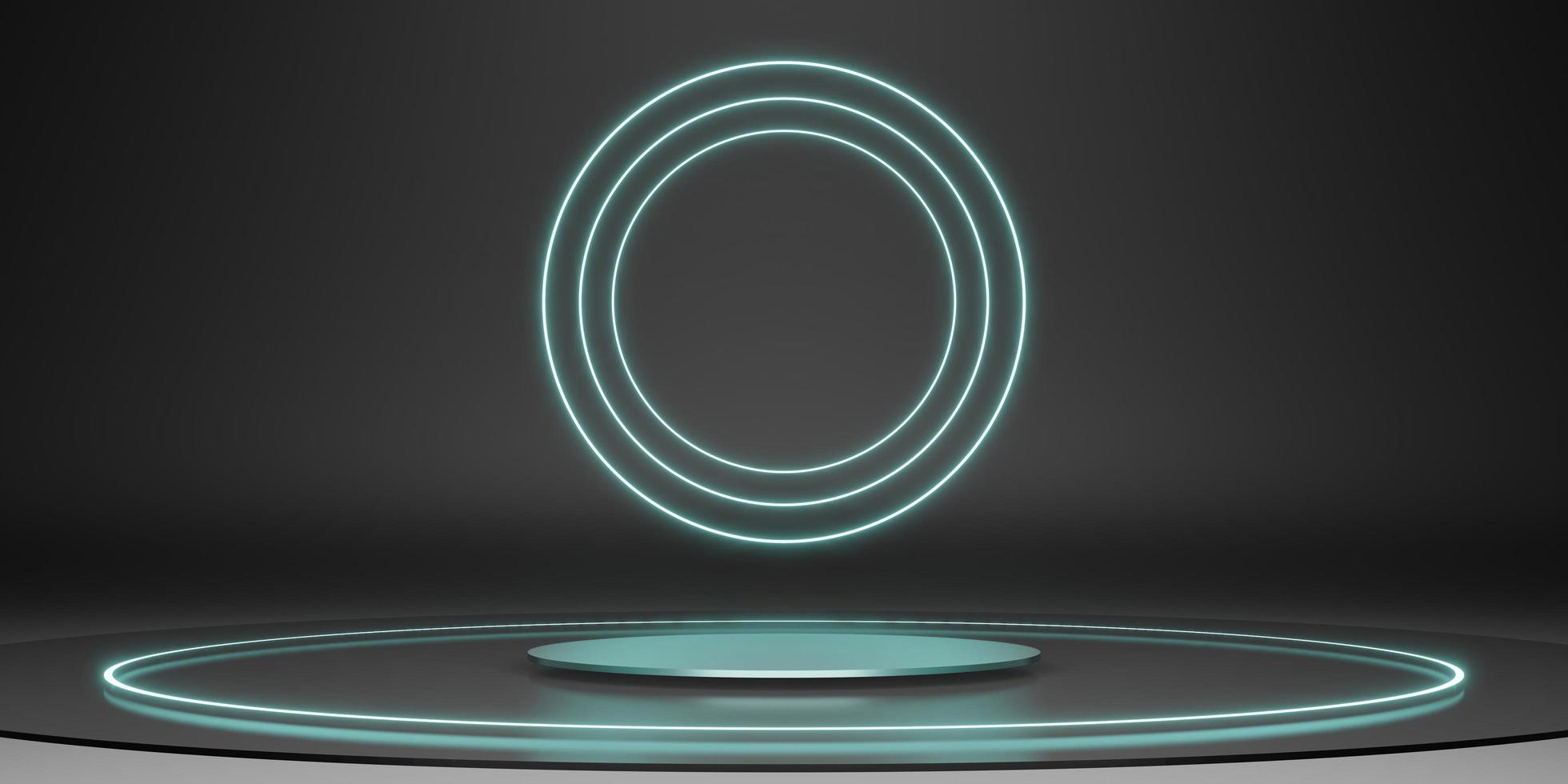 laser ring podium stage display stand black neon glow background dark 3d illustration photo